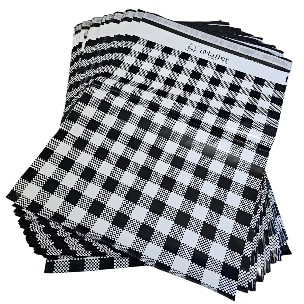 Poly Mailers Black & White Gingham Plaid Self Adhesive, 24 Count 